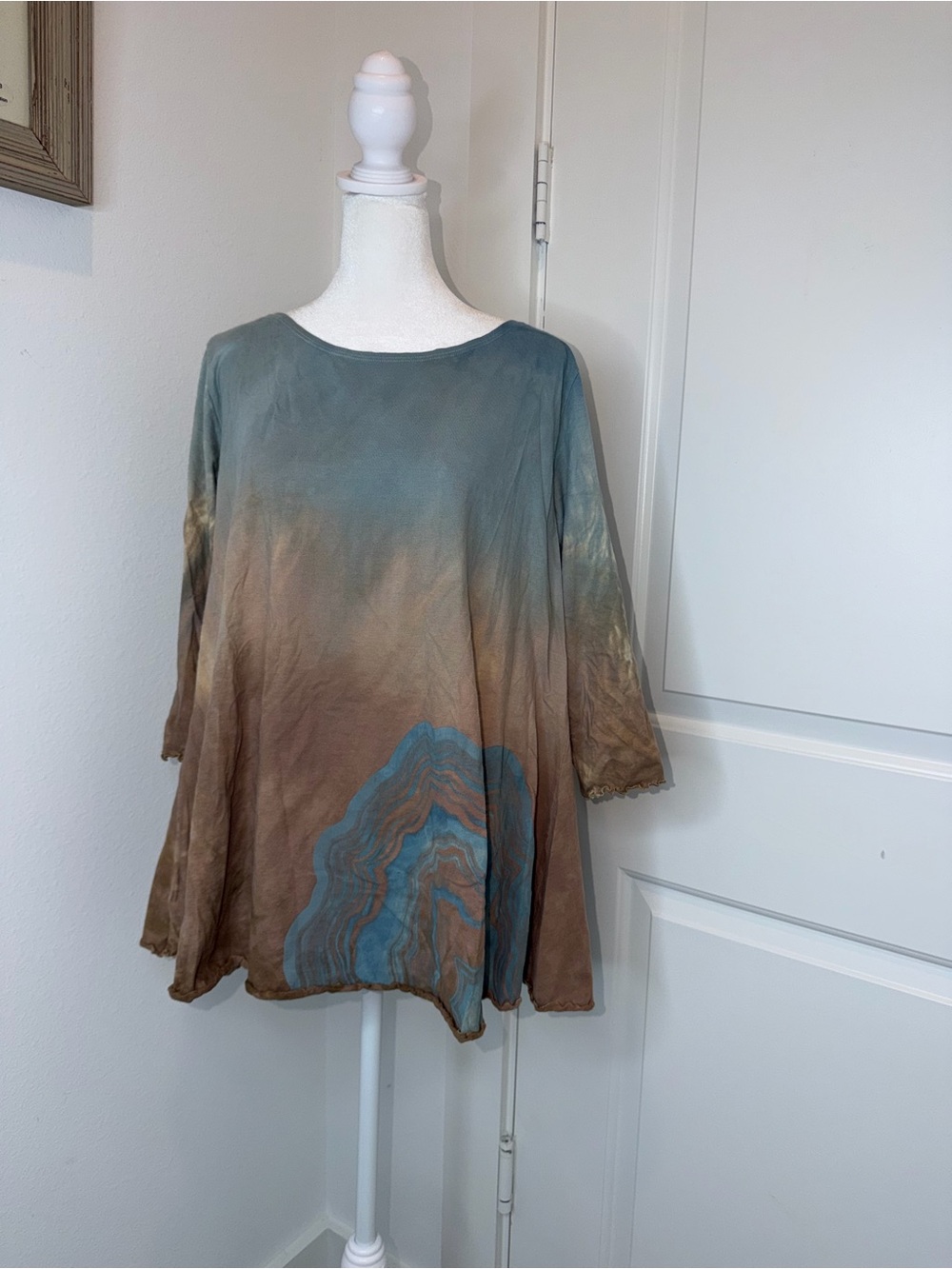 Blue Fish Teal-to-Brown Ombre Tunic with Abstract Hem Motif